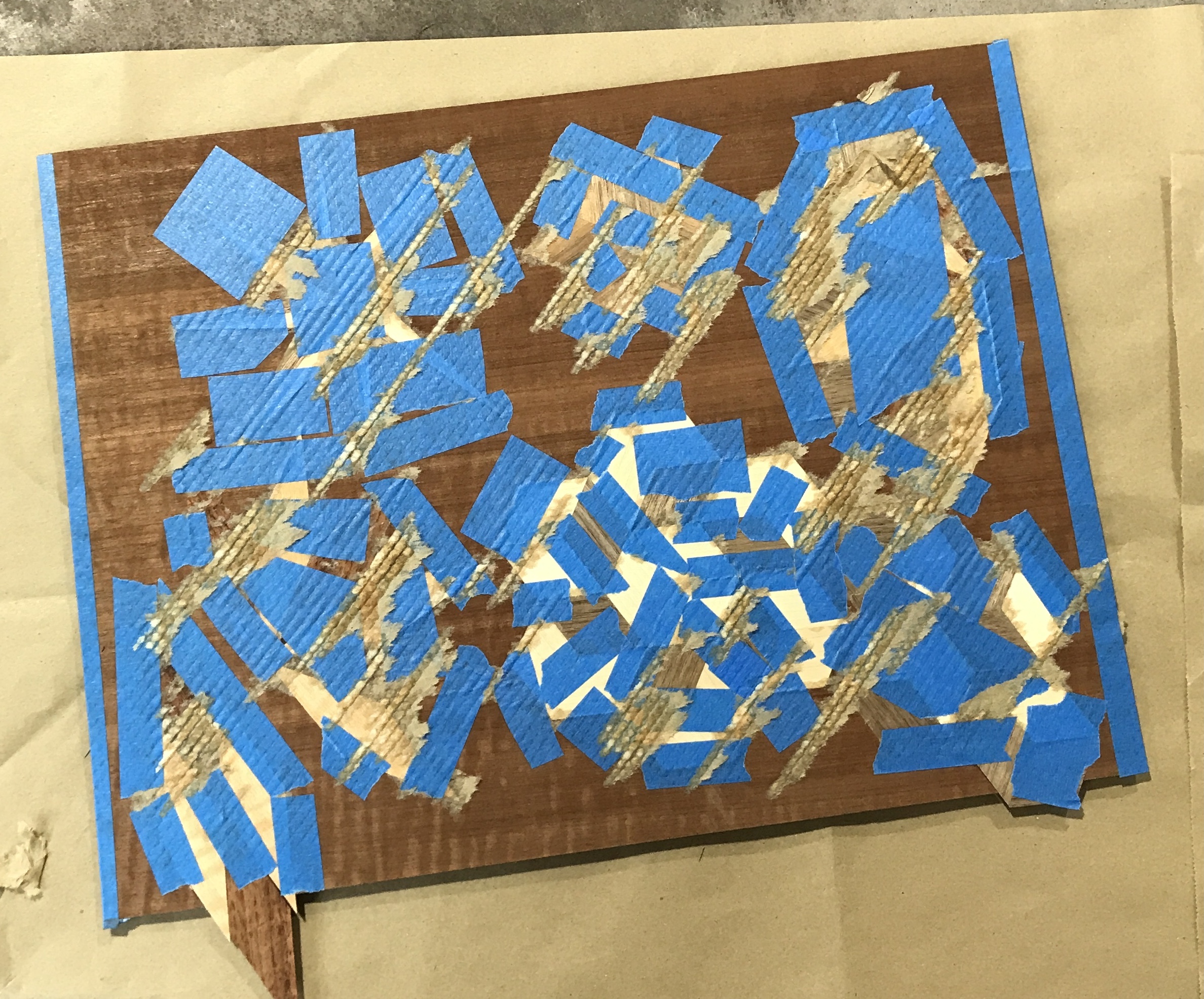 The parquetry collage out of the vacuum box